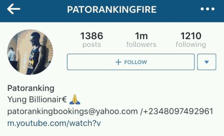 Patoranking Hits 1Million Followers On Instagram