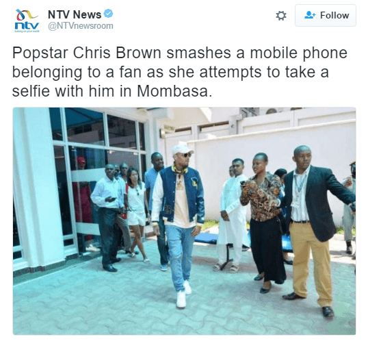 #DeportChrisBrown trending after Chris Brown allegedly smashed fan’s phone in Kenya