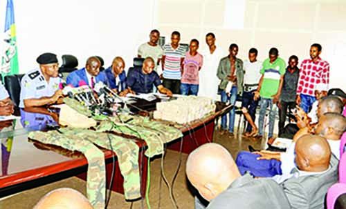 Police parade 3 soldiers, 6 others over kidnap of CBN gov’s wife