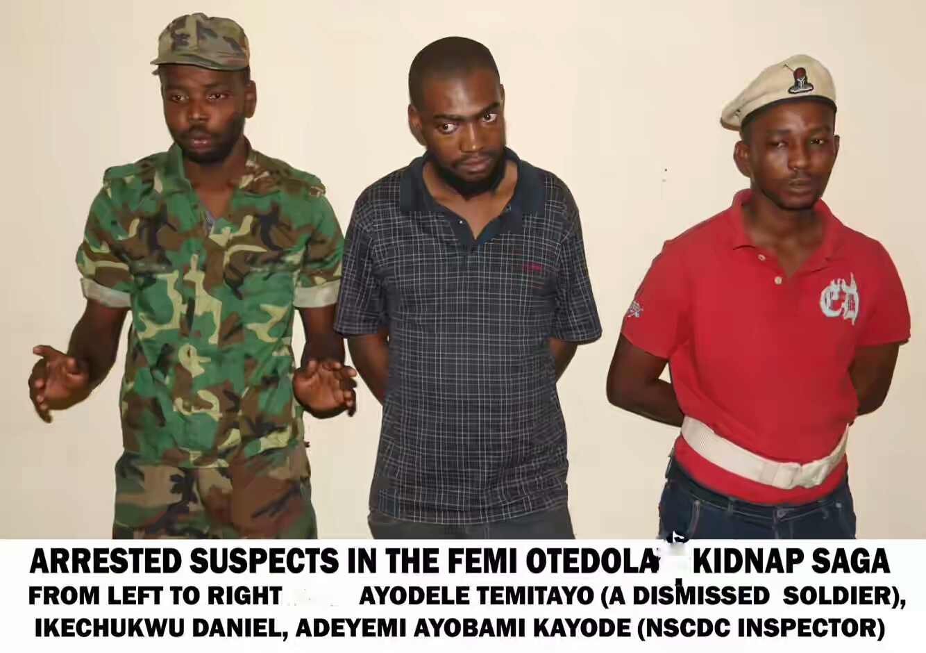 Police parade three men involved in a plot to kidnap Nigerian billionaire Femi Otedola