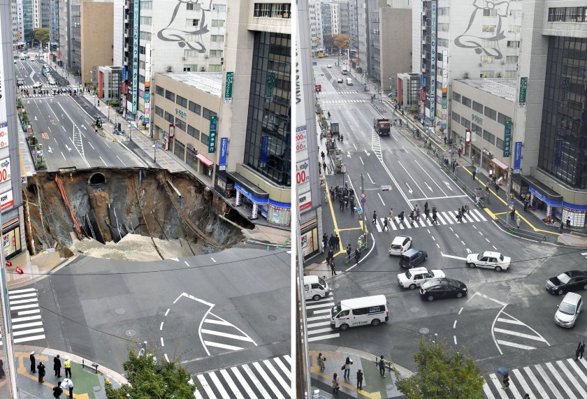 Giant sinkhole in Japan repaired in matter of days