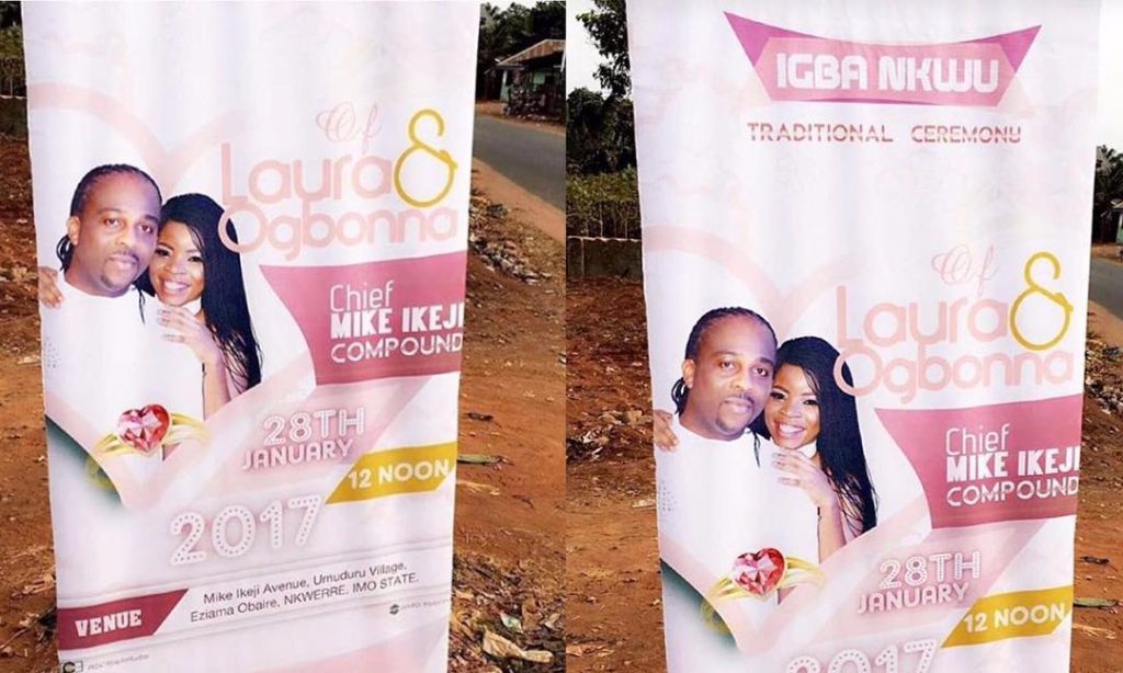 Wawu! Laura Ikeji and Ogbonna’s trad wedding banners take over the streets of Nkwerre, Imo State, ahead of their traditional wedding tomorrow