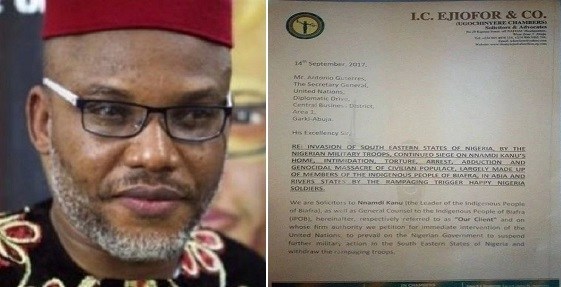 IPOB Leader, Nnamdi Kanu petitions UN, EU, US, 4 other countries over military operation in south east