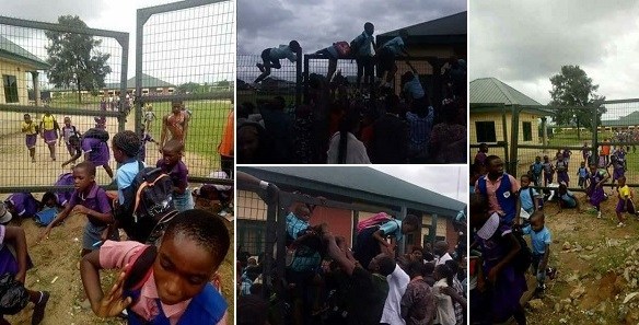 See Photos Of Children Jumping Over School Fence To Escape Vaccination By Soldiers In Rivers State