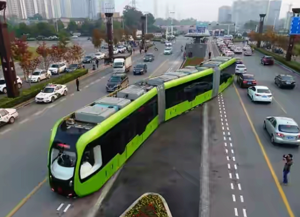In Photos: World’s First Trackless ‘Smart Train’ Launched In China