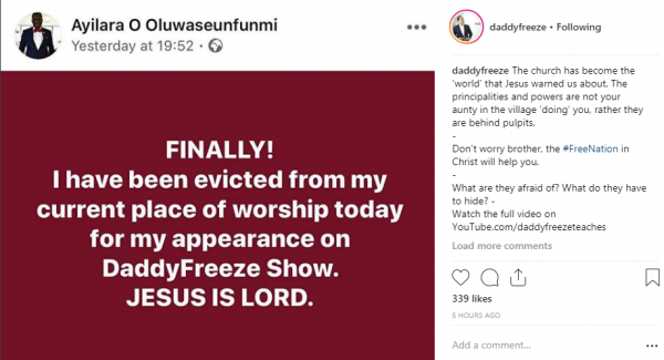 Man evicted from church for appearing on Daddy Freeze show