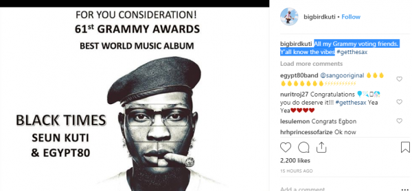 Seun Kuti nominated for Grammy Awards
