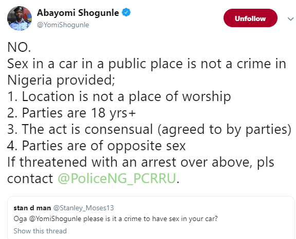 ‘Having sex in a public place in Nigeria is not a crime’ – ACP Yomi Shogunle