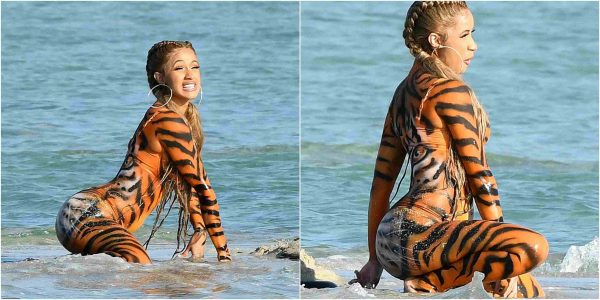 Cardi B in Cute body paint for music video shoot