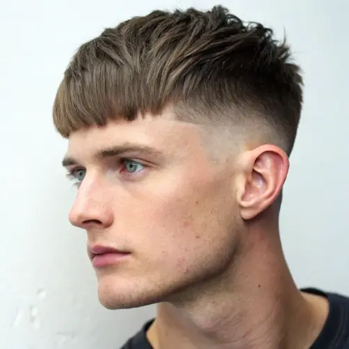 Mid Taper with Fade and Textured Fringe Haircut